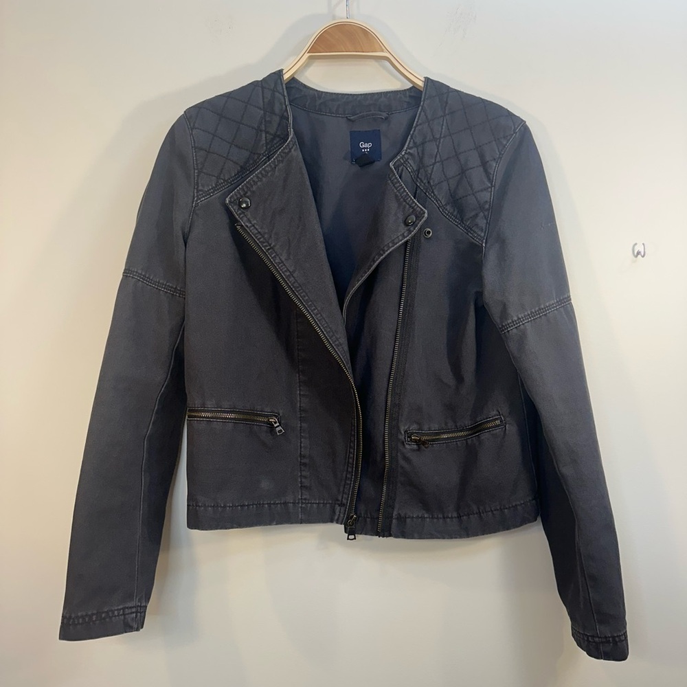 Gap Factory Size 8 Black Quilted Cotton Twill Moto Jacket Womens Bikercore 2015